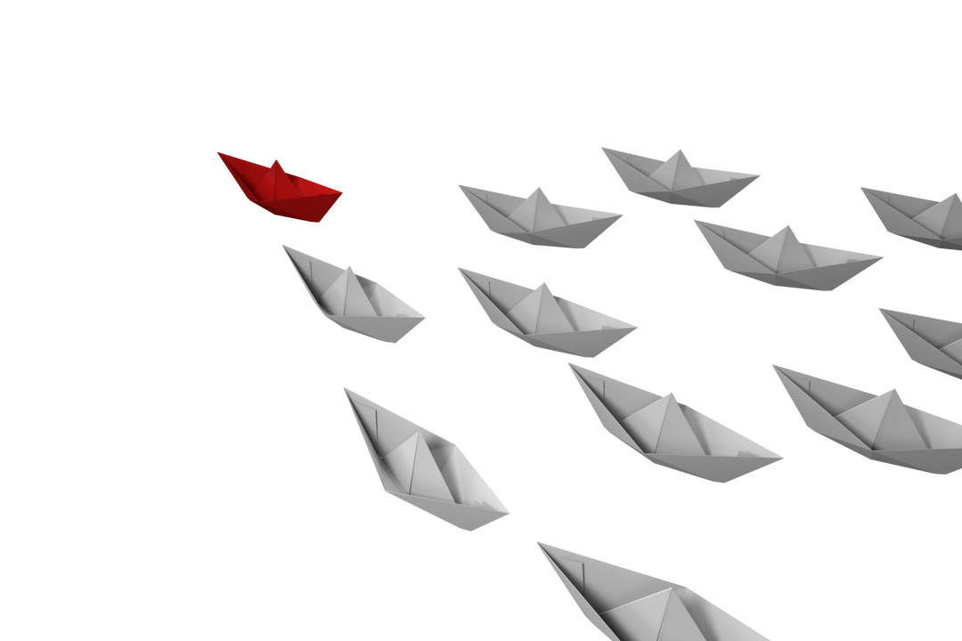 White Paper Ships with One Red Leader Boat isolated on Transparent - Download Free Stock Images Pikwizard.com