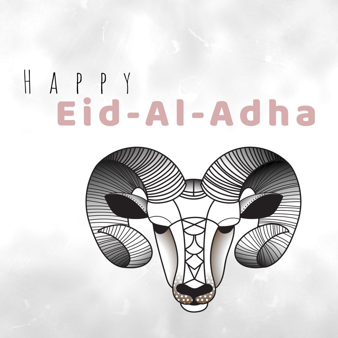 Happy Eid-al-Adha Greeting with Artistic Ram Illustration