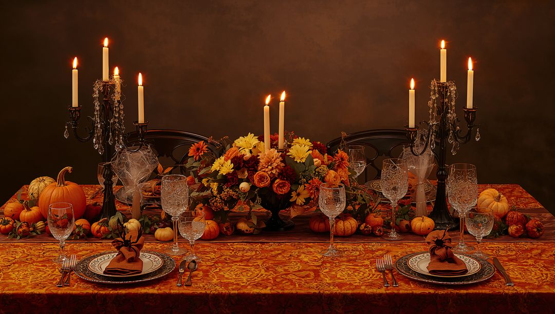Elegant Autumn Dining Table Decor with Candles and Pumpkins