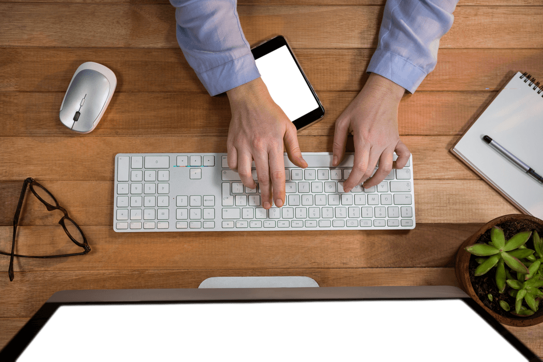 Overhead View Businesswoman Using Keyboard Transparent Work Concept - Download Free Stock Images Pikwizard.com