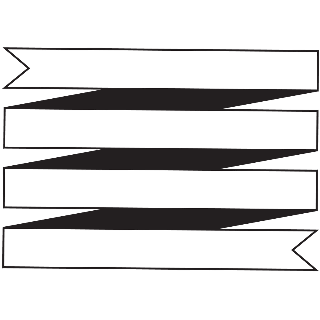 Set of Black and White Banner Ribbons on Transparent Background