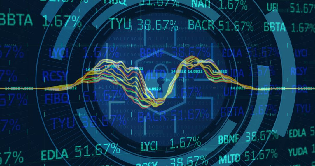 Cybersecurity Concept with Graph and Padlock Icon on Stock Market Screen