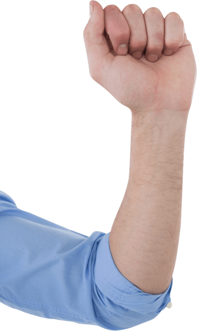 Transparent Businessman Fist in Blue Shirt Assertive
