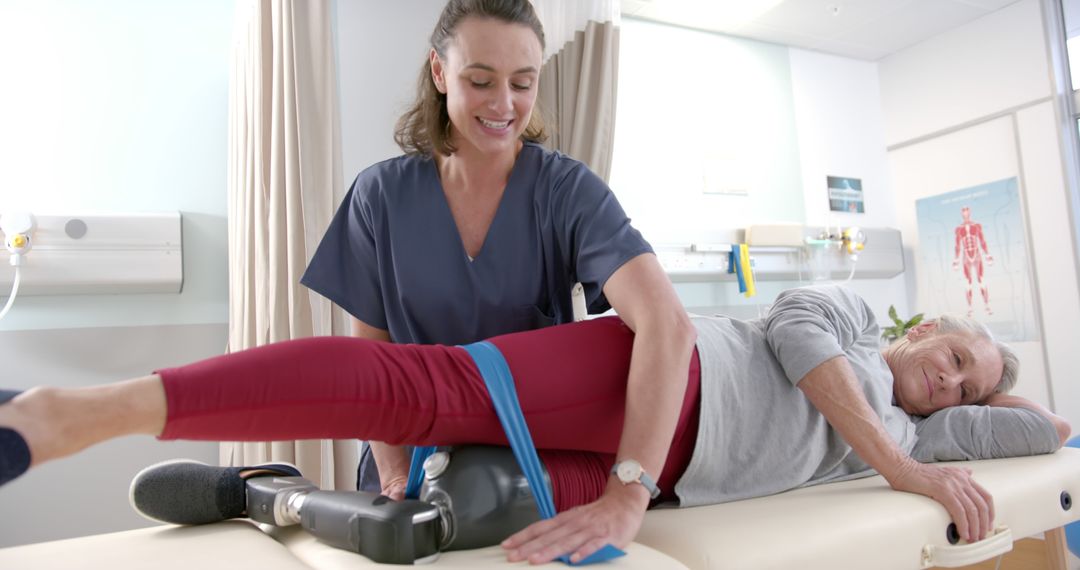 Physical Therapist Assisting Elderly Woman with Leg Exercises in Clinic - Free Images, Stock Photos and Pictures on Pikwizard.com