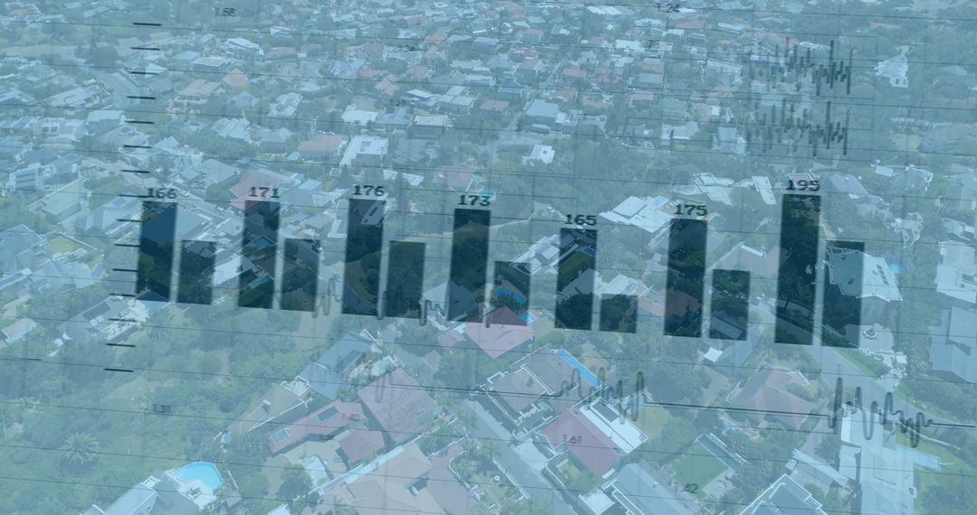Financial Data Visualization Overlaying Urban Aerial View