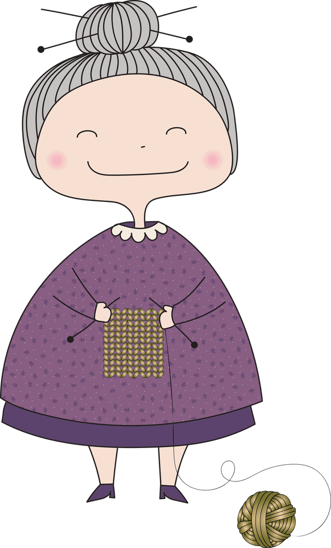 Smiling Grandmother Knitting: Transparent Vector Illustration