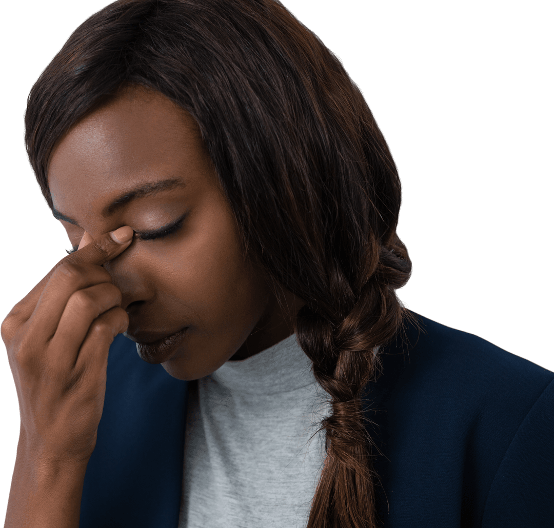 Transparent Background Tired Businesswoman in Deep Thought
