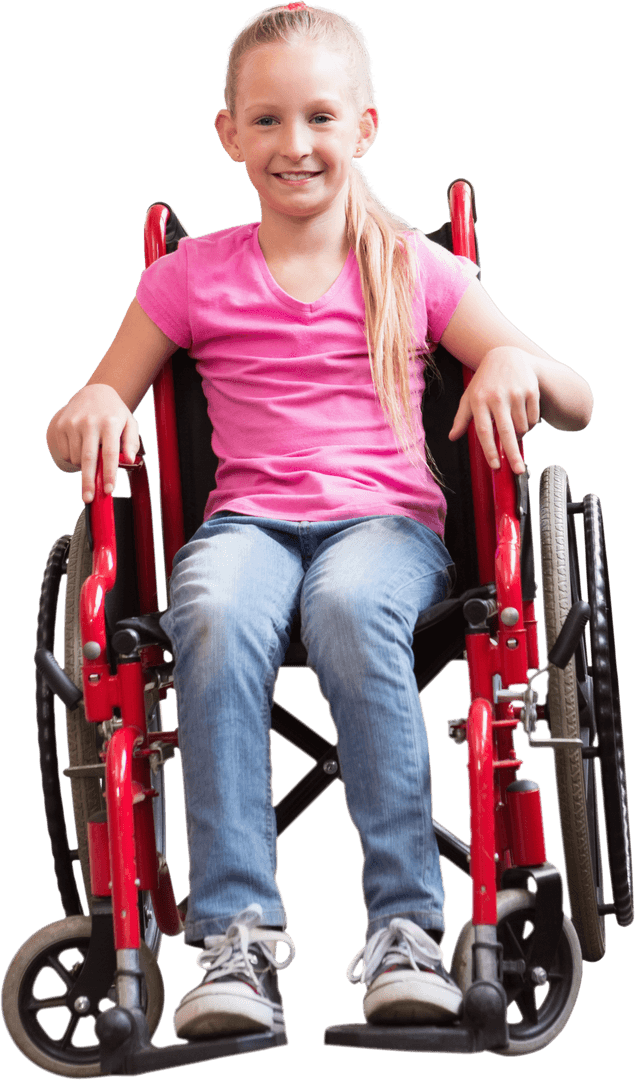Transparent Image of Smiling Girl on Red Wheelchair