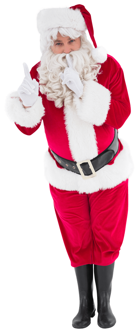 Santa Claus Winking and Keeping a Secret in Red Suit Transparent