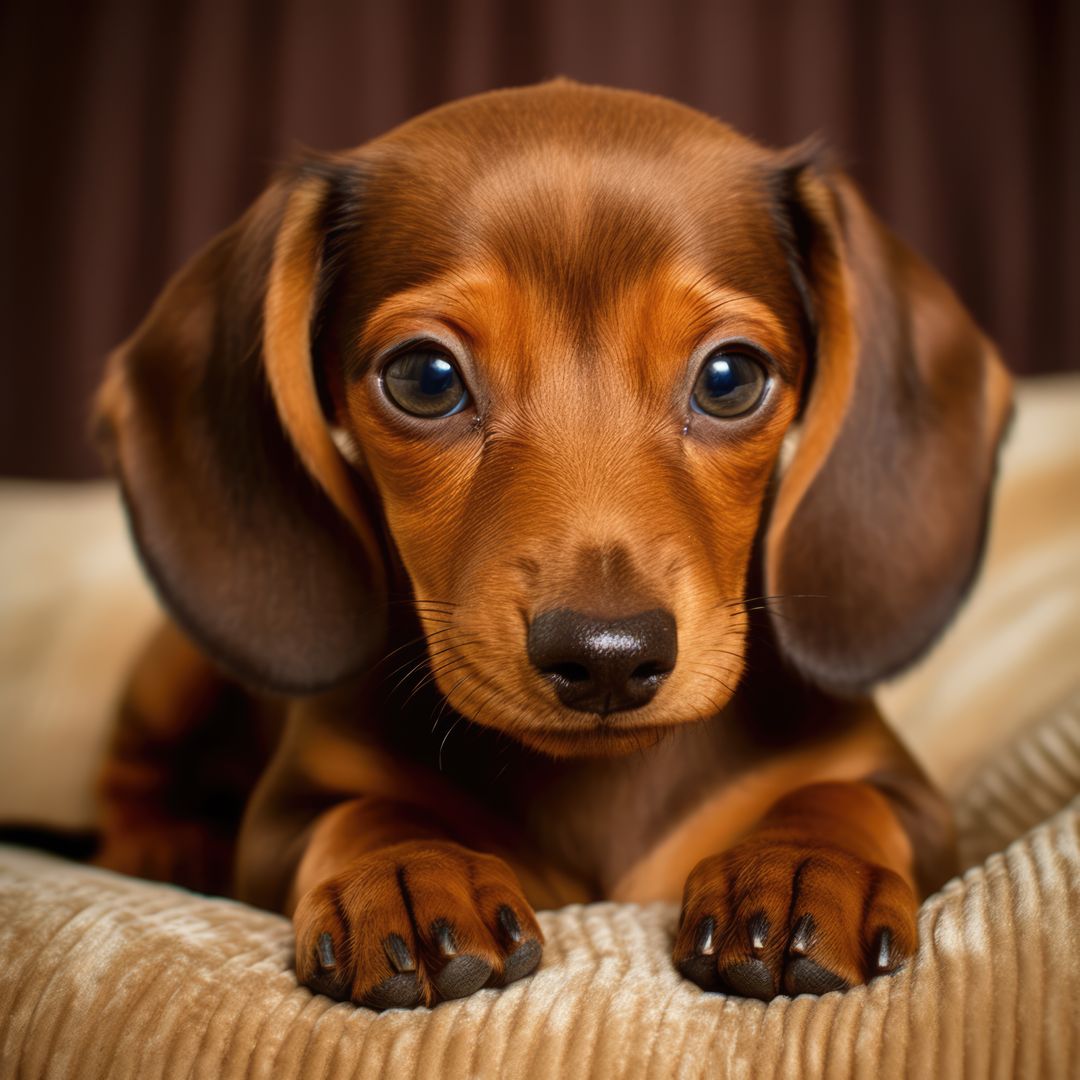 Adorable Dachshund Puppy on Cream Cushion Looking Curious - Free Images, Stock Photos and Pictures on Pikwizard.com