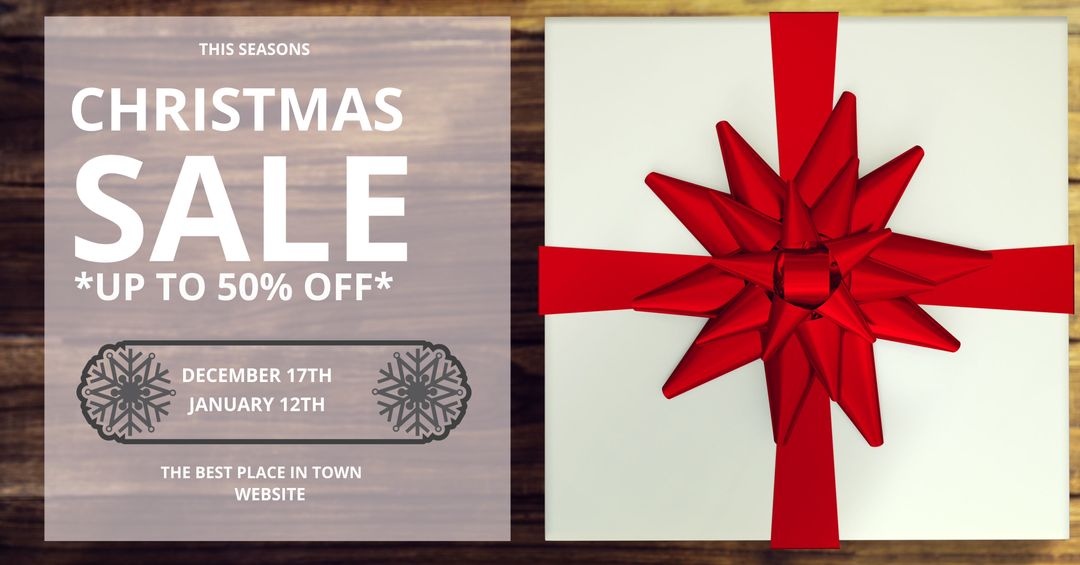 Festive Christmas Promotion Banner with Red Gift Bow