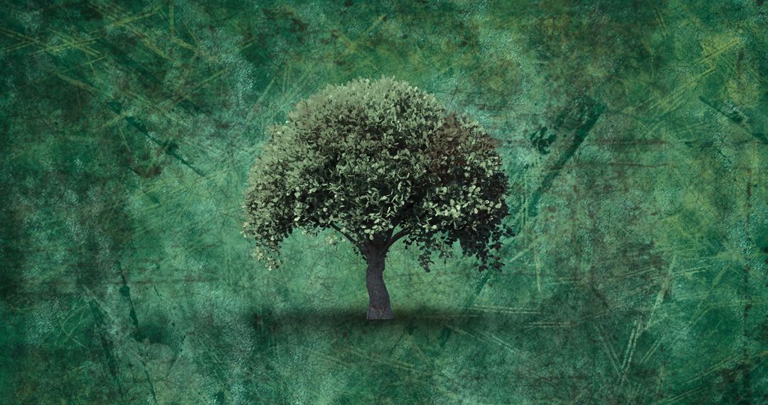 Artistic Tree Silhouette on Distressed Green Background