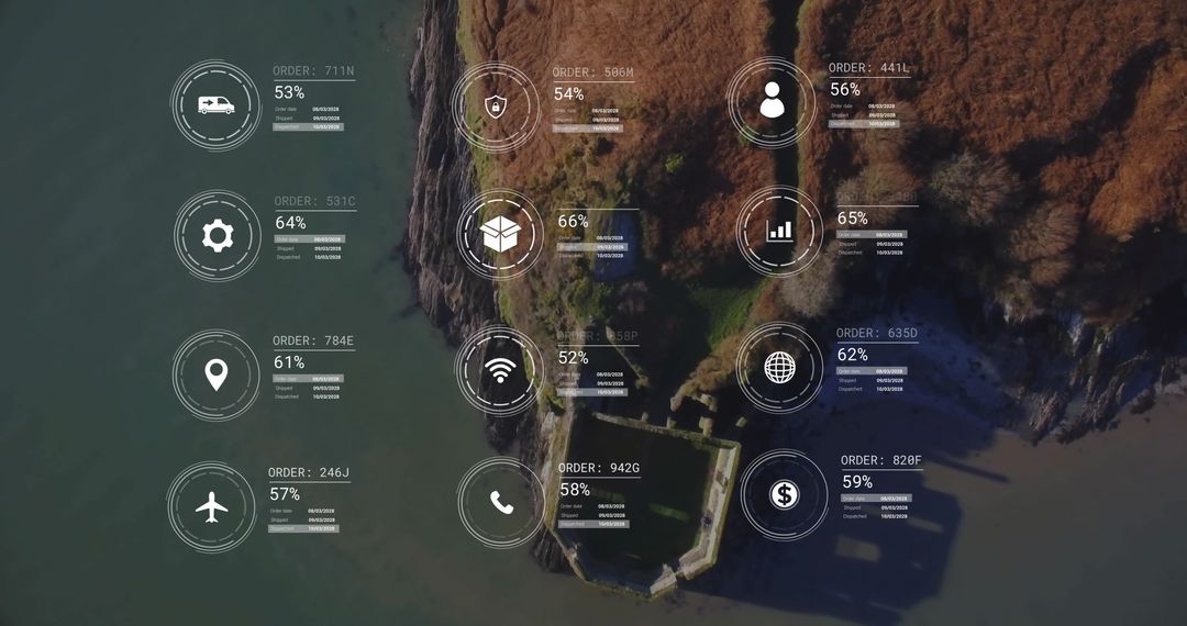 Global Data Network Icons over Remote Landscape