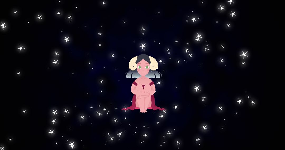 Virgo Zodiac Maiden in Starlit Outer Space Illustration