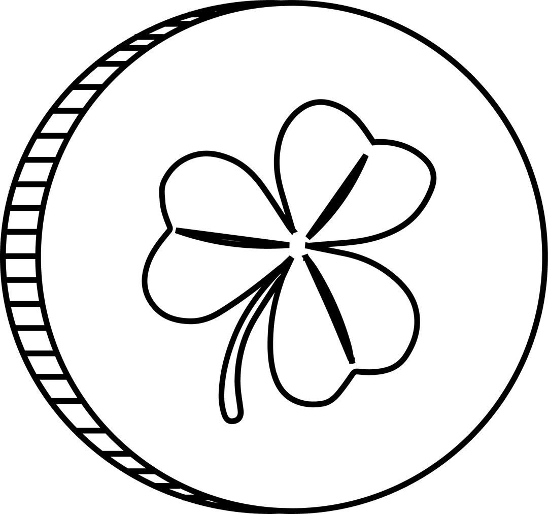 Four-Leaf Clover Line Art Token with Transparent Background