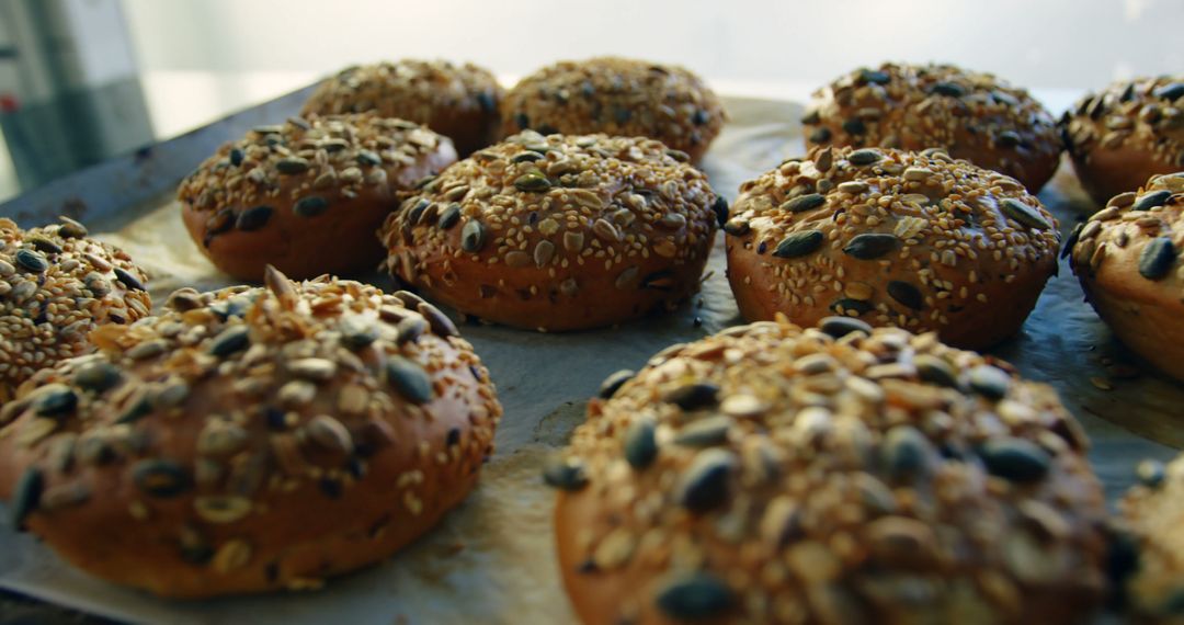 Freshly baked whole grain rolls with seeds in a bakery - Free Images, Stock Photos and Pictures on Pikwizard.com