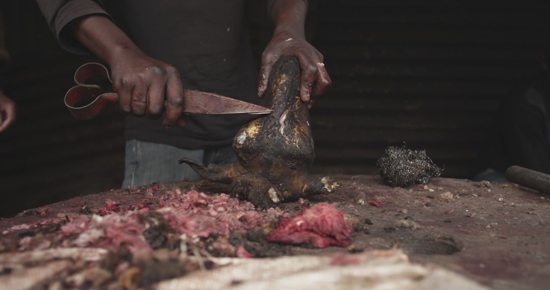 Butcher Cutting Goat Head on Table - Free Images, Stock Photos and Pictures on Pikwizard.com