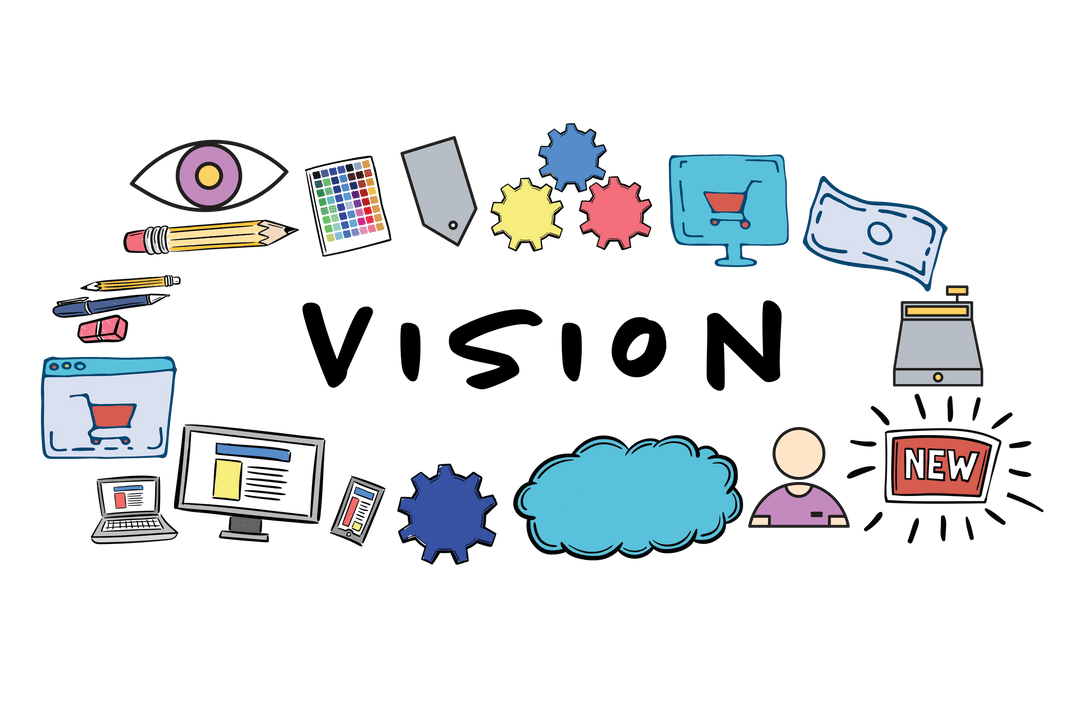 Vision Text with Business Icons on Transparent Background