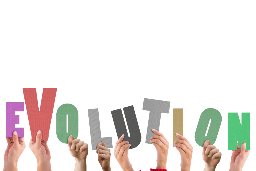 Hands Holding Evolution Text with Transparent Background