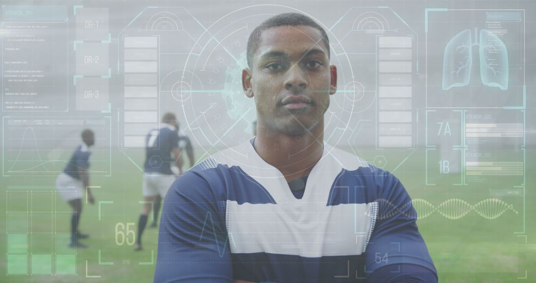 Confident Rugby Player on Field with Team