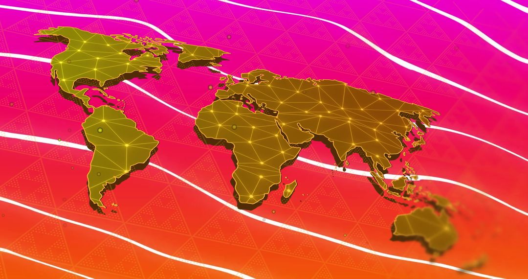 Digital World Map with Global Network Connections