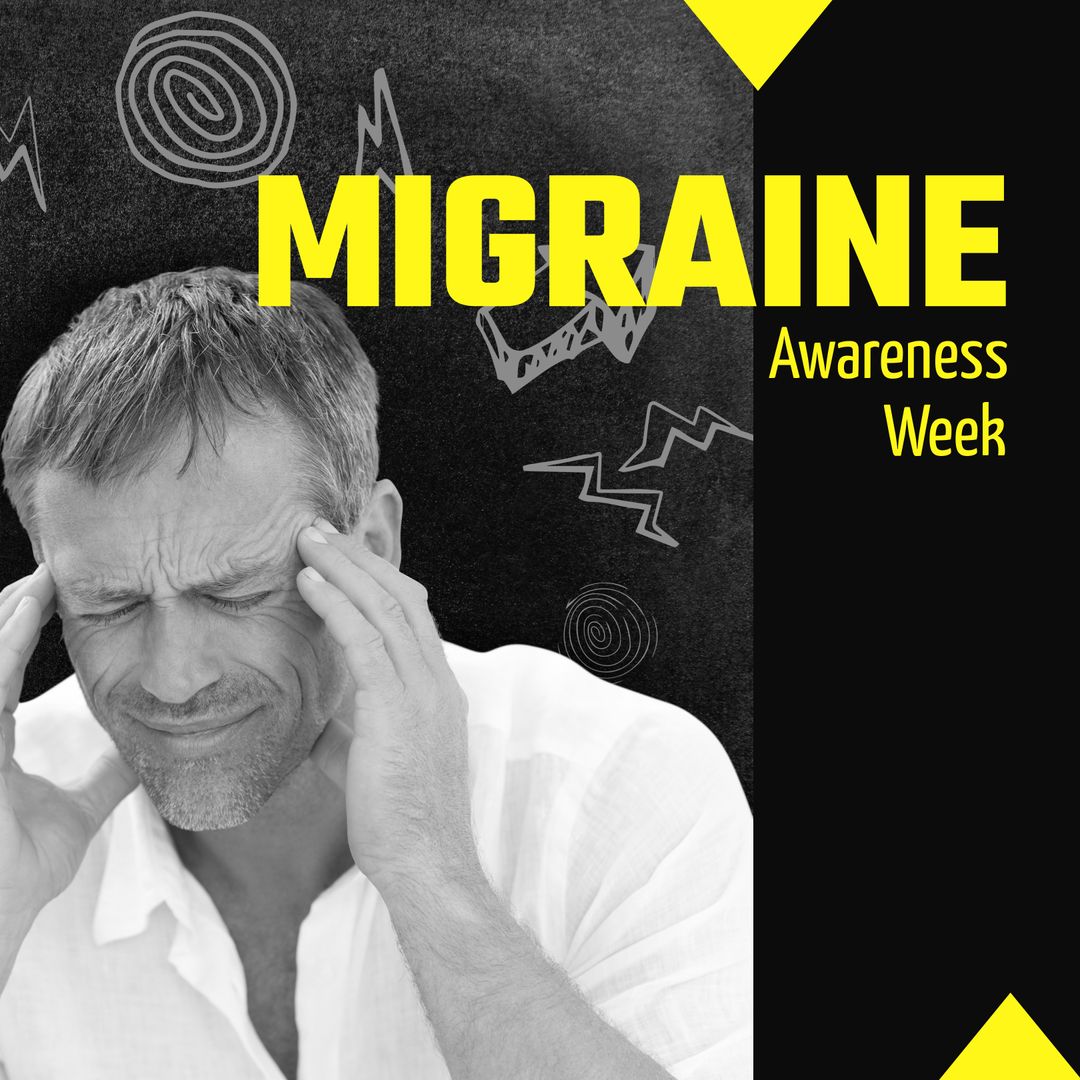 Migraine Awareness Week Design with Distressed Man Holding Head in Pain - Download Free Stock Templates Pikwizard.com