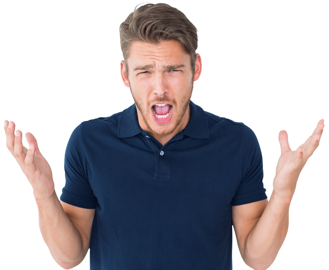 Frustrated Young Man Shrugging Shoulders with Transparent Background