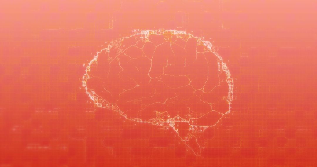 Digital Human Brain on Vivid Orange Background
