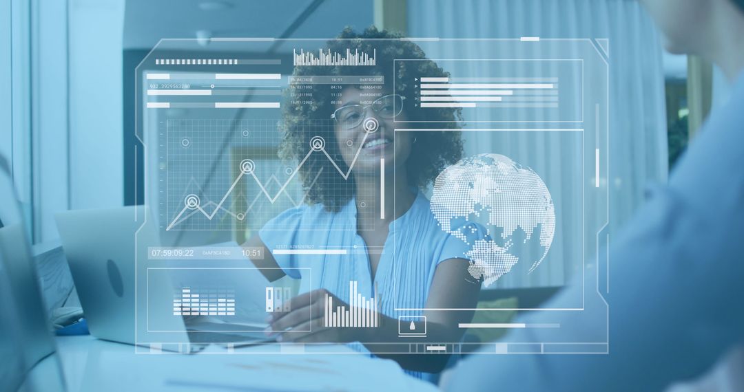 Business Analysts Collaborating with Digital Interface in Modern Office