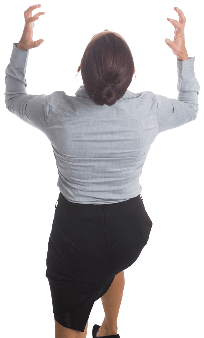 Transparent Back View of Nervous Businesswoman Expressing Frustration