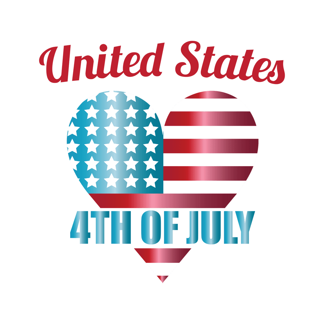 4th of July Text Heart Design on Transparent Background