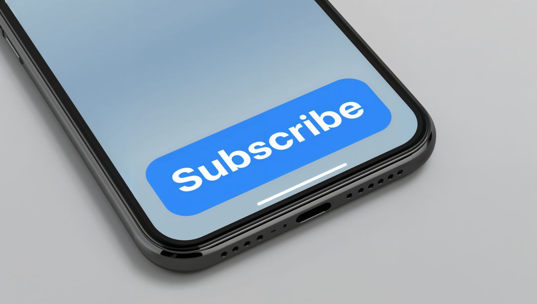Blue Subscribe Button Displaying on Modern Smartphone Close-Up with Gesture Bar