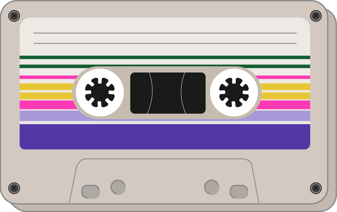 Retro Audio Cassette with Striped Shell on Transparent Background