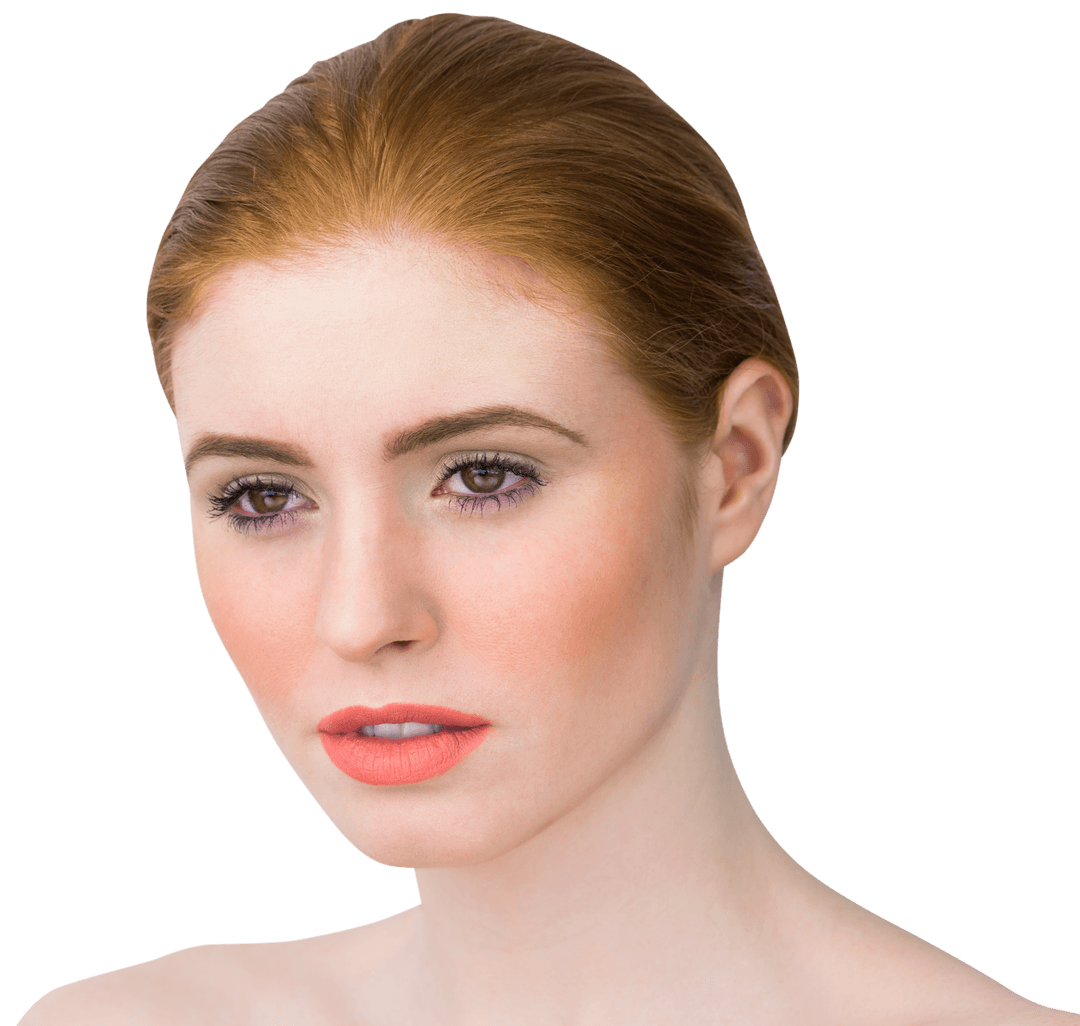 Transparent Portrait of Redhead Woman with Tied Hair