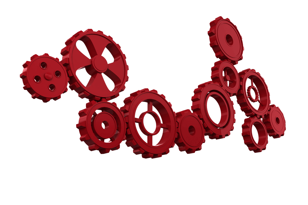 Transparent Red Cogs and Gears with Business Workflow Illustration