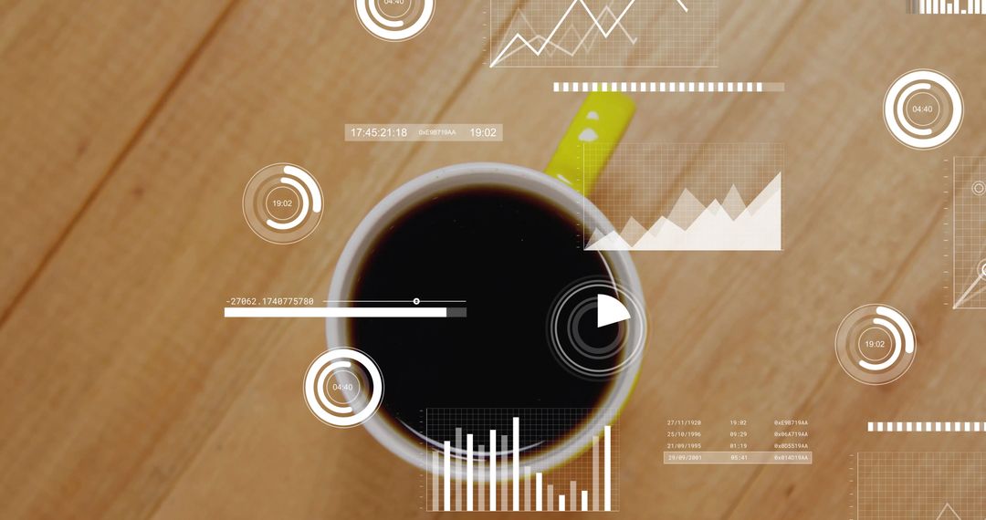 Coffee and Data: Futuristic Technology Concepts with HUD Elements