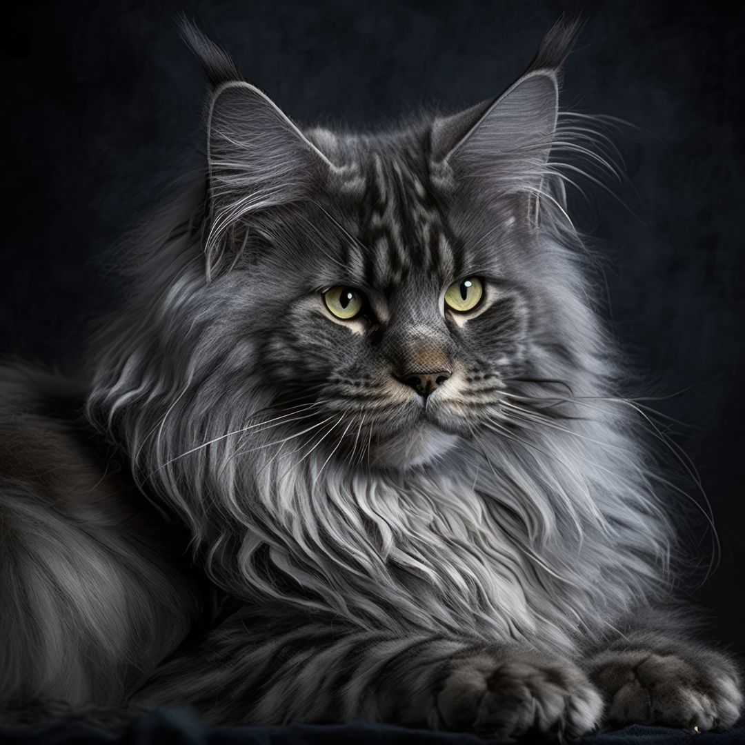 Majestic Maine Coon Cat with Long Fluffy Fur and Intense Yellow Eyes - Free Images, Stock Photos and Pictures on Pikwizard.com