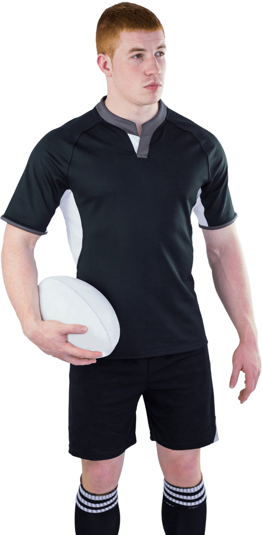 Teenage Rugby Player Holding Ball in Transparent Background