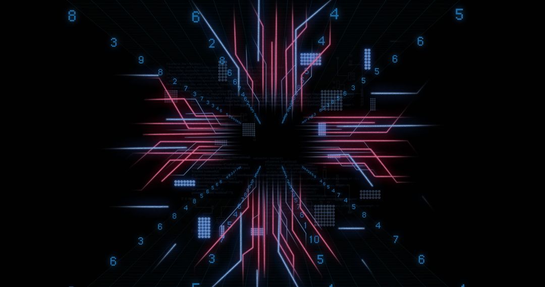 Futuristic Digital Data Circuit with Glowing Lines