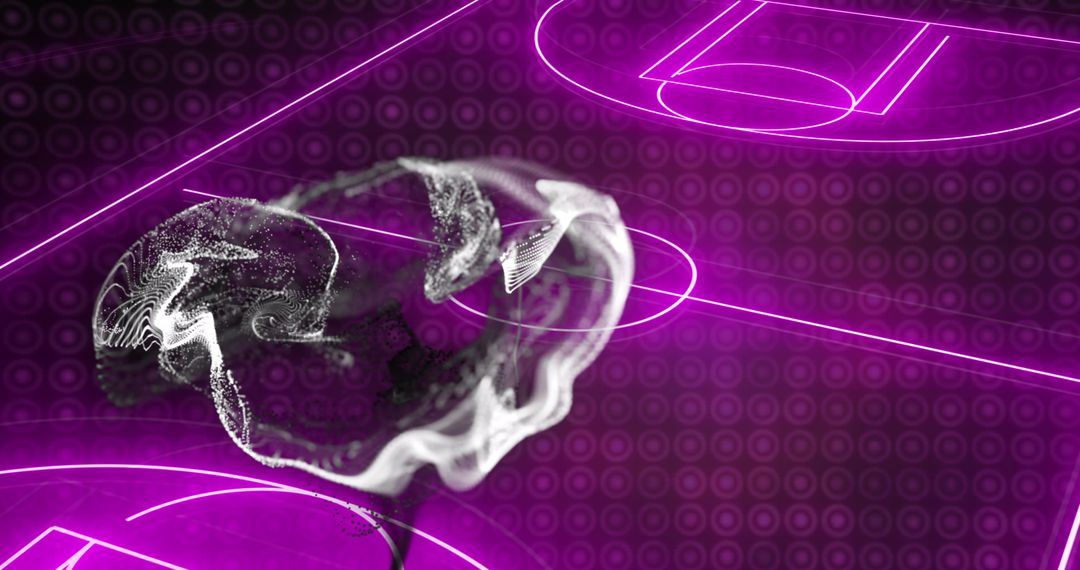 Digital Wave Over Neon Soccer Field Technology Concept