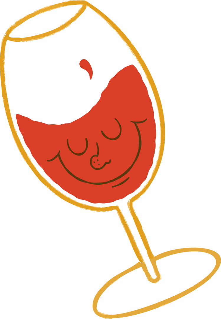 Artistic Wine Glass with Smiling Red Wine on Transparent Background