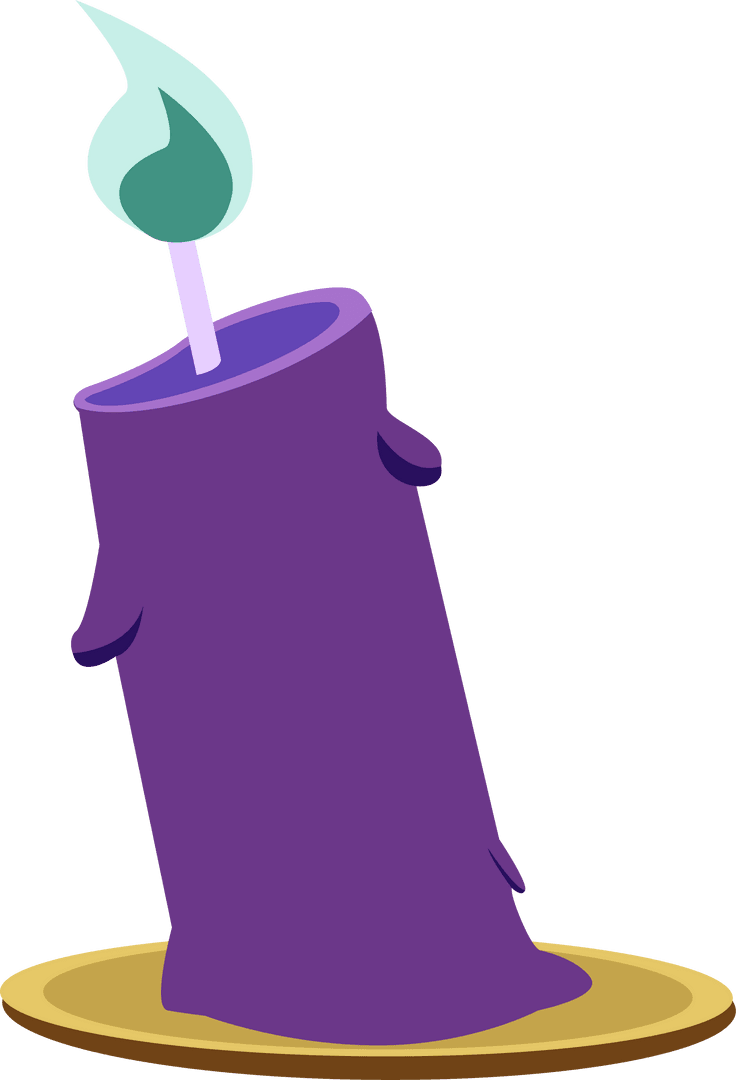 Flat Style Purple Candle with Mint Green Flame on Transparent Background