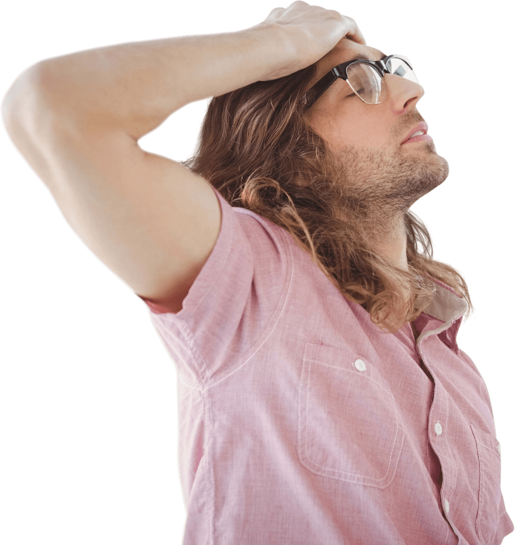 Transparent Background of Tired Hipster Looking Stressed