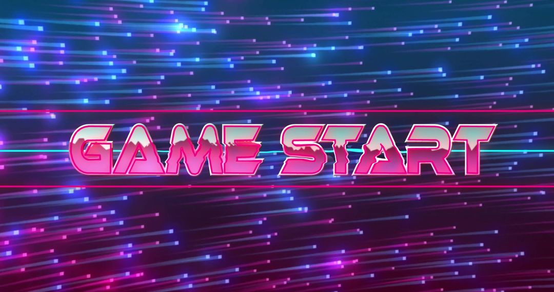 Neon Pink 'Game Start' Text with Retro Wave Background