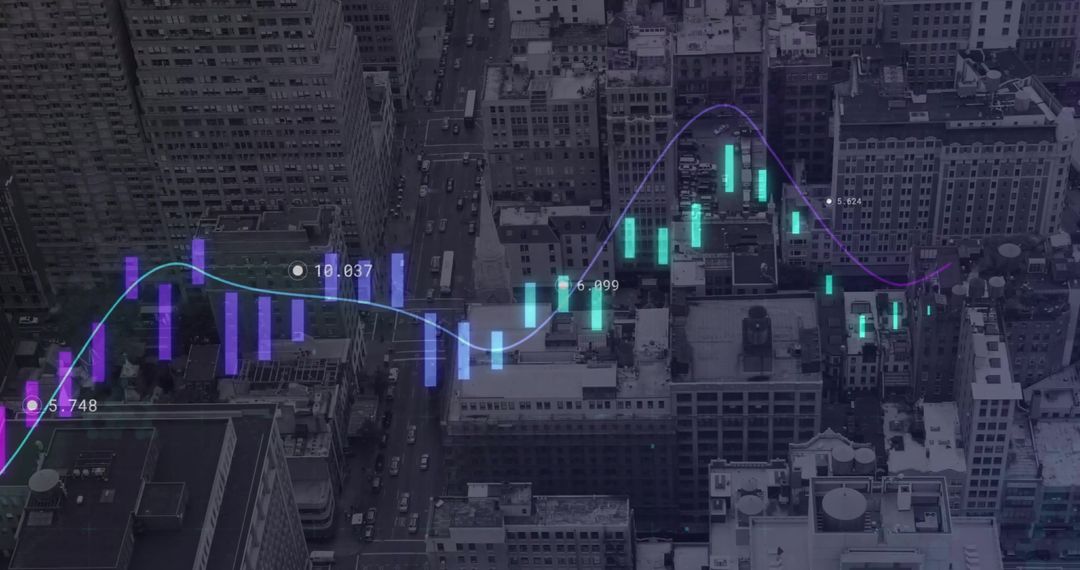Urban Financial Data Visualization with Overlaid Stock Chart