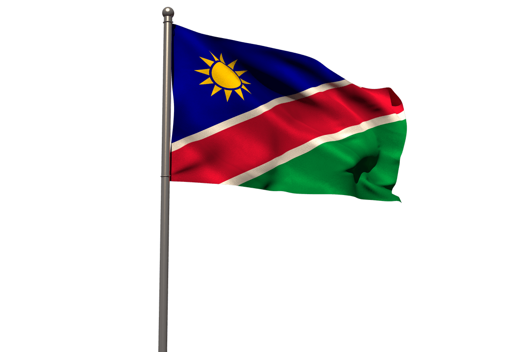 Transparent Namibian Flag Waving Against Clear Sky