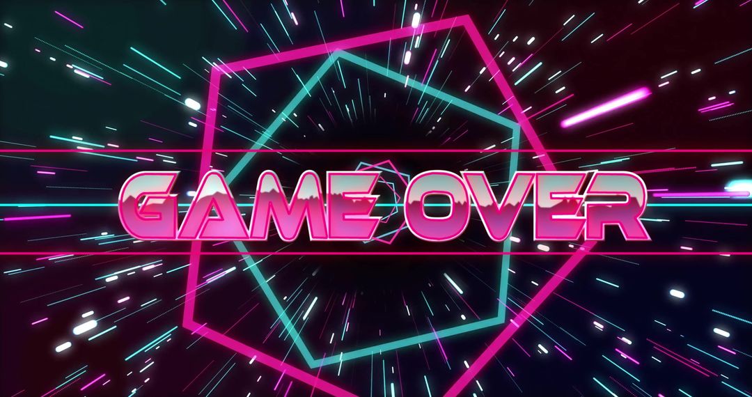 Retro Futuristic Neon Game Over Sign with Geometric Shapes