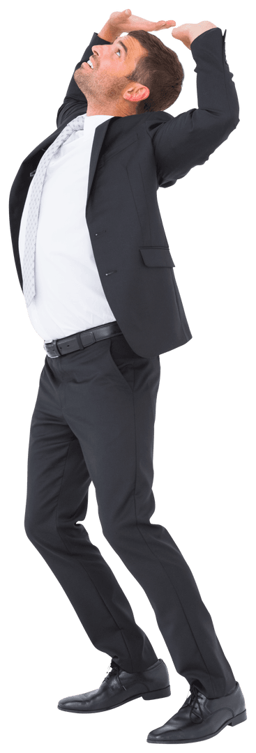 Transparent Businessman Performing Motivational Pose in Suit