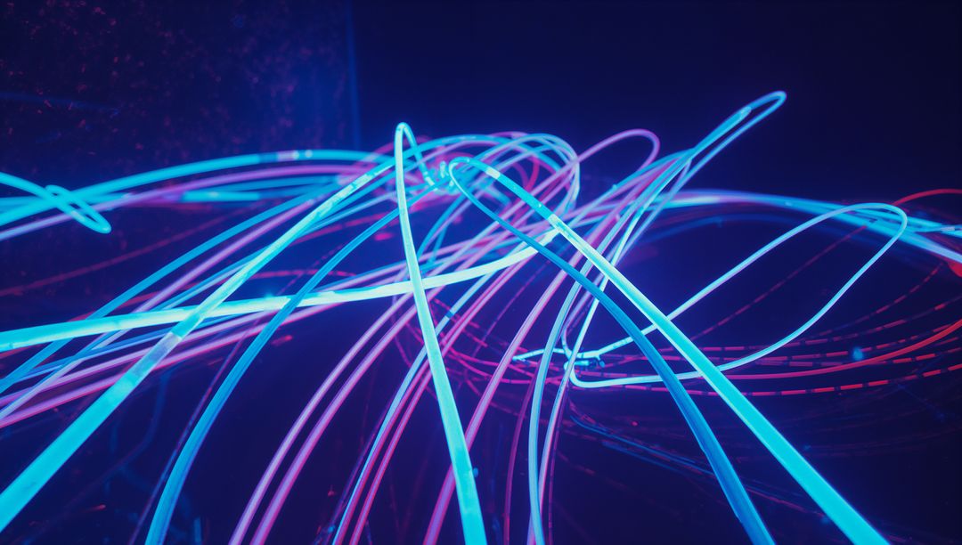 Abstract Neon Light Trails in Futuristic Digital Space