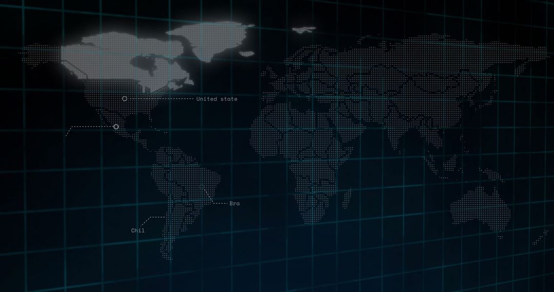 Digital Data Interface with World Map on Grid Background - Free Images, Stock Photos and Pictures on Pikwizard.com
